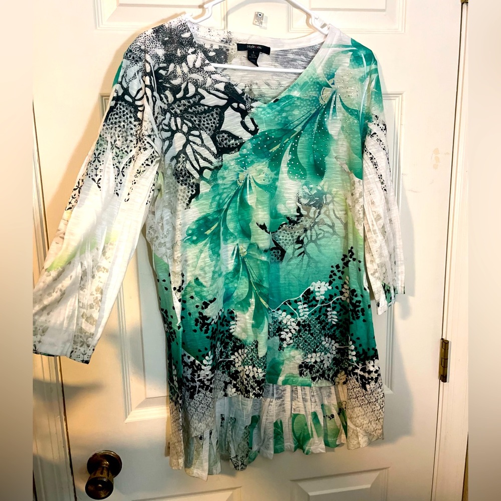 Style & Co Green Rhinestone Embellished Tunic Sz L